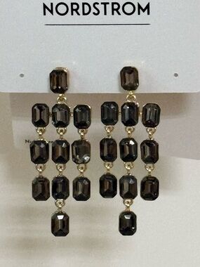 NWT Nordstrom Smokey Crystal Chandelier Earrings